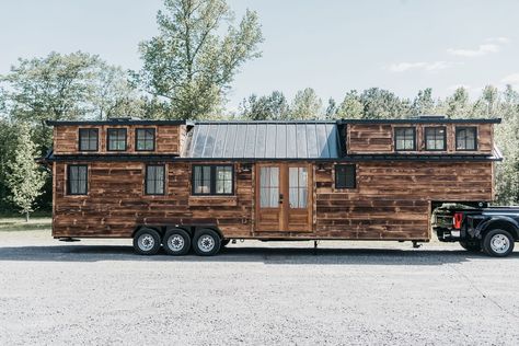 Timbercraft Tiny Homes Rustic Denali XL Model Rustic Tiny Home, Pre Manufactured Homes, Timbercraft Tiny Homes, Loft Style Bedroom, Tiny Home On Wheels, Tiny House Talk, White Shiplap Wall, Home Inside, Home On Wheels