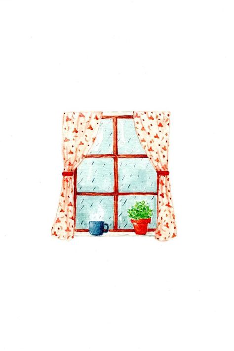 Rainy Day Window Illustration, Window Watercolor Painting Easy, Watercolor Art Window, Rain Window Illustration, Rainy Day Watercolor Painting Easy, Rainy Illustration Art, Rain Doodles Rainy Days, Rainy Window Illustration, Rainy Days Drawing