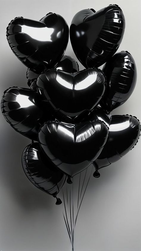 Black Ballon Aesthetic, Wallpaper Iphone Birthday, Black Balloons Aesthetic, Black Aesthetic Birthday, Black Heart Balloons, Black And Silver Aesthetic, Girlie Wallpaper Iphone, Birthday Background Aesthetic, Birthday Wallpaper Backgrounds