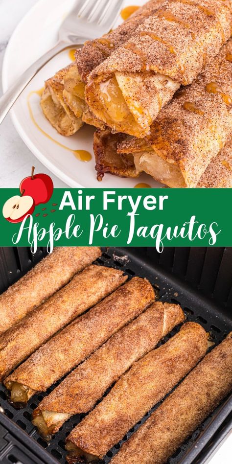 This Air Fryer Apple Pie Taquitos recipe is truly a delicious dessert! Whether it's apple season or not, you can make this any time of year! Apple Pie Taquitos, Air Fryer Apple Pie, Air Fryer Recipes Dessert, New Air Fryer Recipes, Air Fryer Recipes Snacks, Scooby Snacks, Air Fryer Oven Recipes, Potato Bites, Air Fry Recipes