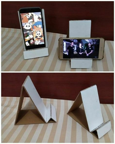 Diy Phone Stand Easy, Phone Stand Diy Handmade, Phone Stand Diy, Cardboard Phone, Diy Decor Paper, Origami Dinosaur, Diy Phone Stand, Cardboard Organizer, Concrete Diy Projects