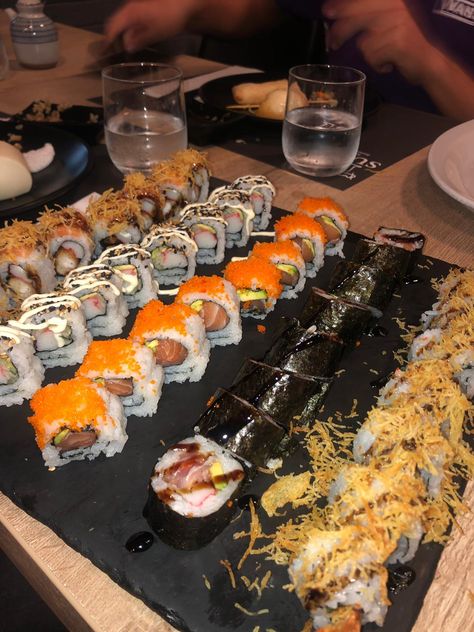 Fake Sushi Snaps, Sushi Snap, Sushi Restaurant Aesthetic, Fried Sushi, Sushi Night, Shrimp Avocado, Foreign Food, Color Aesthetic, Sleepover Food