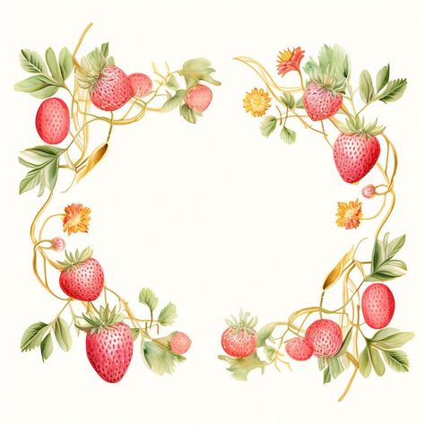 Illustration De Clipart Aquarelle Bordur... | Premium Photo #Freepik #photo #cuisine #cliparts #bordure #fraise Floral Border, Premium Photo, Floral, Animals, Art