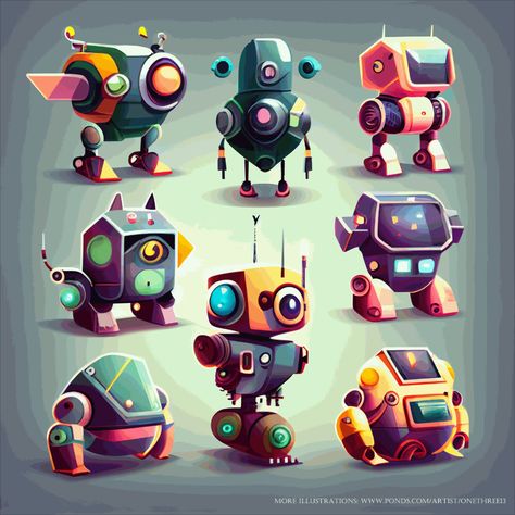 Chibi Robot, Models Wallpaper, Wallpaper Illustration, Chibi Style, Hard Surface, Cyberpunk, Cute Cartoon, Chibi, Portfolio