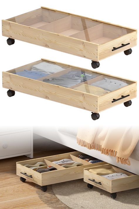 Wood Crate Storage, Underbed Storage Drawers, Bed Storage Drawers, Inspire Me Home Decor, Crate Storage, Ceiling Fan In Kitchen, Storage Drawer, Storage Hacks, Under Bed