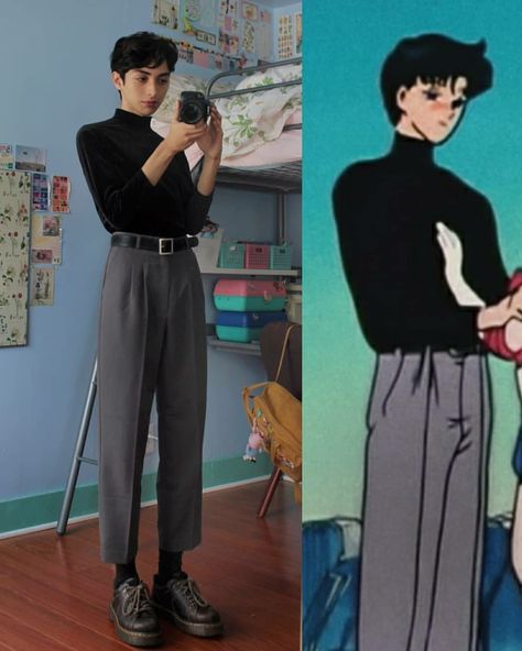 90s Anime Inspired Outfits, 90s Androgynous Fashion, Retro Outfits 90s Men, Soft Butch Fashion, Fashion Men Streetwear, Sailor Moon Outfit, Sailor Moon Fashion, Anime Inspired Outfits, Androgynous Fashion