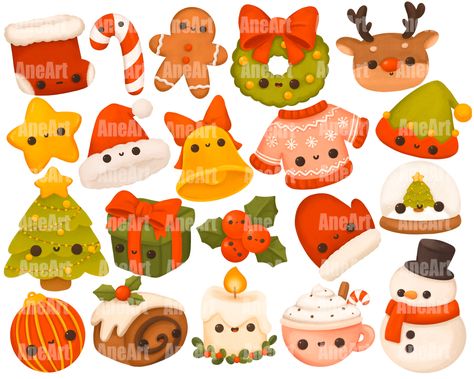 Christmas Ornament Clipart, Holiday Clip Art, Christmas Clip Art, Winter Png, Food Png, Kawaii Christmas, Winter Clipart, Illustration Noel, Art Kawaii