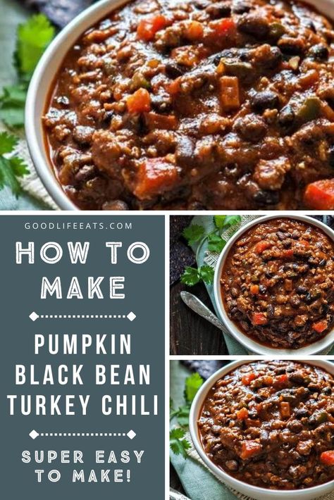 Black Bean Pumpkin Chili, Turkey Black Bean Chili, Fall Chili, Easy Turkey Chili, Pureed Pumpkin, Pumpkin Puree Recipes, Pumpkin Chili, Black Bean Chili, Delicious Family Meals