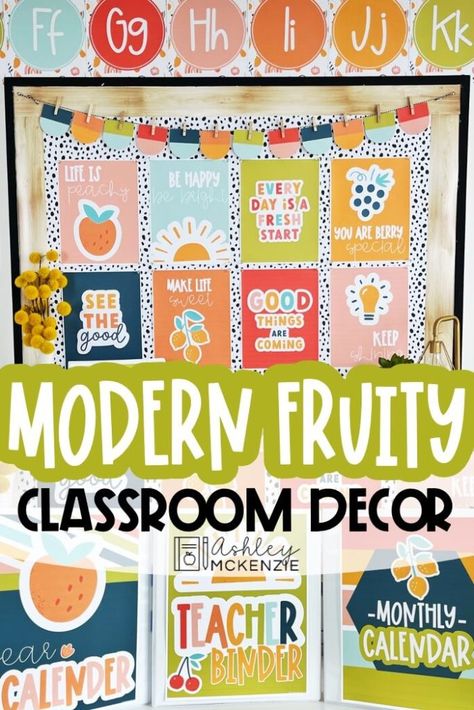 Fruit Classroom, Teacher Supplies List, Classroom Bulletin Boards Elementary, Ashley Mckenzie, Teacher Calendar, Daily Schedule Cards, Themed Classroom Decor, Middle School Classroom Decor, Teacher Toolbox Labels