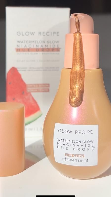 Watermelon Glow Niacinamide Hue Drops Sun Glow Serum - Glow Recipe | Sephora Glow Recipe Sunscreen, Glow Recipe Hue Drops, Watermelon Glow Recipe, Glow Recipe Aesthetic, Hue Drops, Skincare Supplies, Sephora Wishlist, Princess Vanity, Fun Sleepover Activities