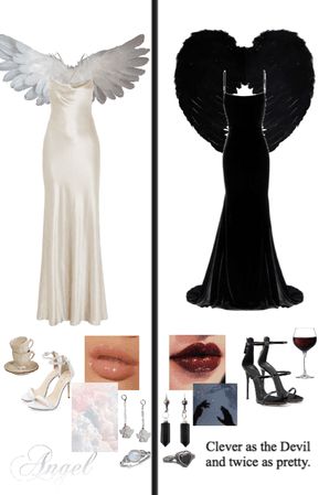 Carnaval Inspo, Baddie Halloween, Black Angel Costume, Devil And Angel, Costumes 2023, White High Heel Sandals, Hot Halloween, Halloween 23, Bff Matching