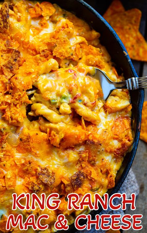 King Ranch Mac and Cheese King Ranch Mac And Cheese, Mac And Cheese With Meat Recipe, Ranch Mac And Cheese, Mac And Cheese Pasta, Casseroles Recipes, Meat Meals, Creamy Pasta Sauce, Ground Meat Recipes, Baked Pasta