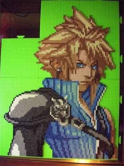 Cloud Strife Final Fantasy VII Perler Beads Bead Photography, Perler Bead Creations, Melty Bead Designs, Fantasy Craft, Geeky Craft, Final Fantasy Cloud, Nerd Crafts, Bead Creations, Melty Bead Patterns