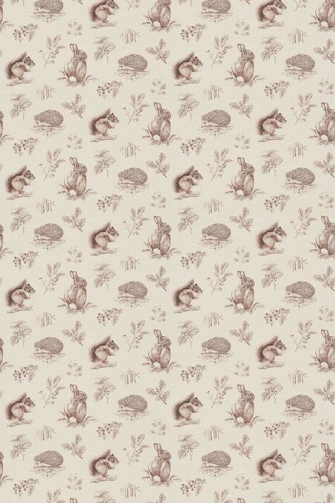 Cute Squirrel Wallpaper, Squirrel Wallpaper, Hedgehog Wallpaper, Cottage Fabric, Potpourri Bag, Text Wallpaper, Mountain Interiors, Woodland Wallpaper, Sanderson Fabric