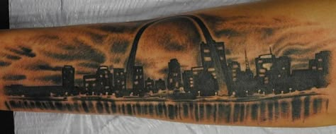 I'm totally going to get the St. Louis skyline tattooed. Maybe as a half sleeve though... St Louis Cardinals Tattoo Ideas, Stl Tattoo Ideas, St Louis Tattoo Ideas, St Louis Tattoo, Stl Skyline Tattoo, St Louis Skyline Tattoo, Skyline Tattoo, Busch Stadium St Louis, St Louis Skyline