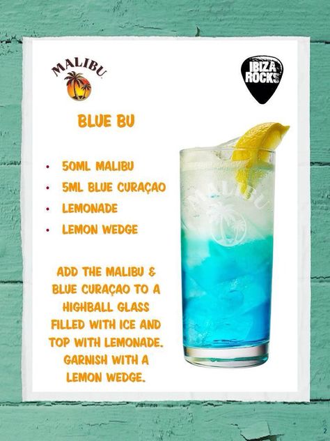 Malibu Rum Cocktails Easy, Malibu Rum Recipes Mixed Drinks, Cocktail Recipes With Malibu Rum, Malibu Barbie Drink Recipe, Blue Malibu Drink, Malibu Shots Recipes, Cocktail Recipes Malibu, Mixed Drinks With Malibu Rum, Malibu Cocktails Recipes