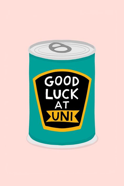 Good Luck at Uni! Off To University Card. Tin of beans illustration Beans Illustration, Greetings Cards, Love Words, Plastic Free, Good Luck, Tin, University, Greeting Cards, History