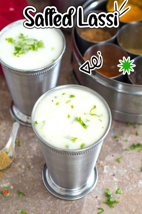 Only 4 ingredients needed to make this restaurant-style Salted Lassi. Cumin powder, salt, water + yogurt whipped together to get the perfect restaurant lassi in just 10 minutes Vegetarian Drinks, Lassi Recipe, Desi Street Food, Autumn Recipes Vegetarian, Lassi Recipes, Asam Jawa, Yogurt Drinks, Recipe Indian, Vegan Comfort Food