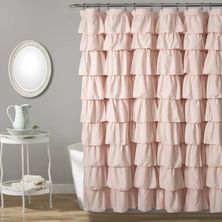 Ruffle Shower Curtain, Bathroom Revamp, Solid Color Shower Curtain, Elegant Shower Curtains, Ruffle Shower Curtains, Dorm Bathroom, College Room Decor, College House, College Apartment Decor