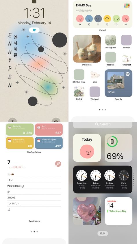 Ios 16 Design Ideas, Miminalist Aesthetic Wallpaper, Simple Ios 16 Wallpaper, Phone Theme Ideas Minimalist, Homescreen Layout Iphone Ios 16, Ios Theme Ideas Aesthetic, Kpop Phone Theme Ideas, Aesthetic Kpop Phone Layout, Ios16 Homescreen Ideas Kpop