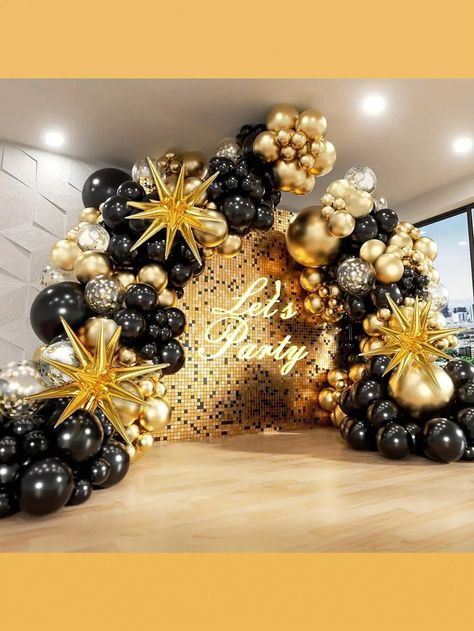 Multicolor  Collar  Latex   Embellished   Event & Party Supplies Black And Gold Party Decorations, Baby Shower Boho, Balloon Holders, Black And Gold Balloons, Ballon Party, New Years Wedding, Gold Party Decorations, Gold Confetti Balloons, Balloon Stands