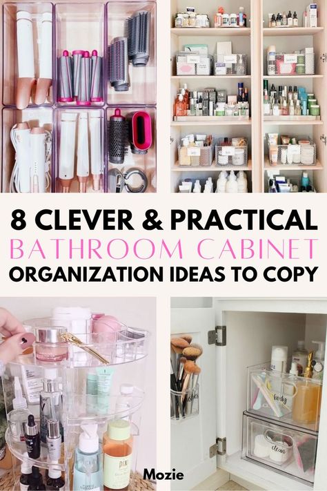 bathroom cabinet organization under sink. bathroom cabinet organization storage. small bathroom cabinet organization. bathroom cabinet storage bins. clever bathroom storage. bathroom cupboard organization. bathroom cabinet drawer organization. small apartment organization. organization hacks. bathroom organization hacks. home organization hacks. apartment organization. apartment organization storage bins. small apartment ideas on a budget. first apartment hacks. cute apartment ideas. Small Bathroom Cabinet Organization, Bathroom Cabinet Organization Ideas, Bathroom Cabinet Organization Under Sink, Bathroom Cupboard Organization, Organization Cabinets, Apartment Hacks Organizing, Apartment Organization Diy, Cabinet Organization Ideas, Bathroom Cabinet Storage