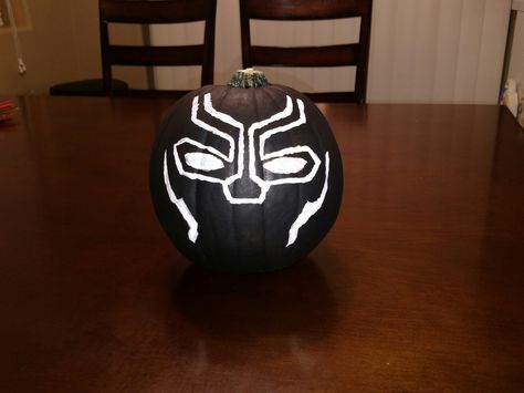 Black Panther pumpkin painting Black Panther Pumpkin Carving, Black Panther Pumpkin, Pumpkin Painting Halloween, Halloween Pumpkin Crafts, Painting Pumpkin, Painting Halloween, Halloween Pumpkins Painted, Carved Pumpkin, Black Panther Party