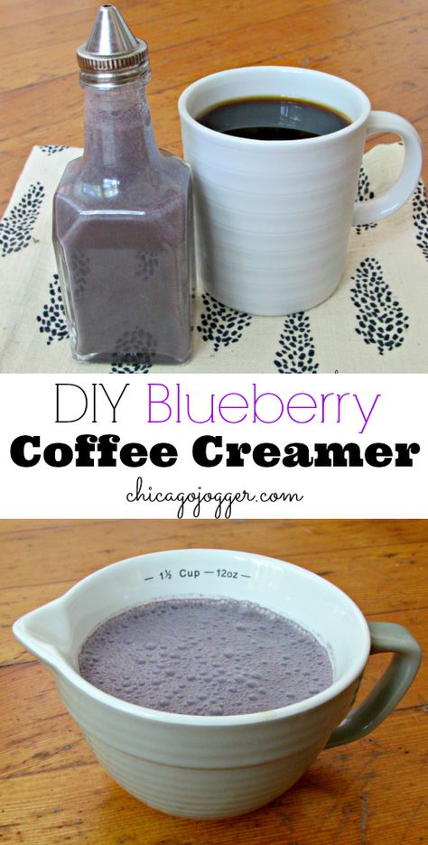 DIY Blueberry Coffee Creamer - only 3 ingredients, and no added sugar! | chicagojogger.com Diy Coffee Creamer, Flavored Coffee Creamer, Homemade Coffee Creamer, Coffee Creamers, Coffee Creamer Recipe, Blueberry Powder, Coffee Meme, Creamer Recipe, Blueberry Coffee