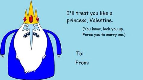 Adventure Time. My ever so lame sister watches this. What's worse is that I understand the reference. O.O Adventure Time Valentines, Cries In Spanish, Adventure Time Quotes, Adventure Time Parties, Bad Valentines, Pick Up Line Jokes, Valentines Memes, Funny Valentines Cards, Escalated Quickly