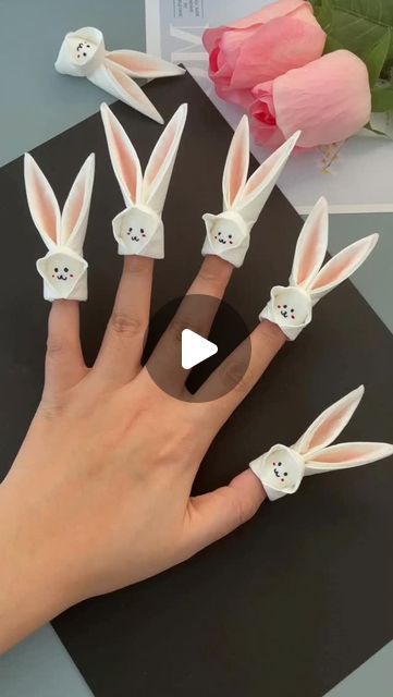 paper crafts creator on Instagram: "Bunny Finger Puppets Using Paper Towels

#bunnyfingerpuppet #papertowelcraft #handmadepuppet #kidscraft #diybunny #festivecraft #creativekids #puppetcraft #midautumncraft #bunnycraft" Finger Puppets Paper, Paper Finger Puppets, Craft Ideas Paper, Handmade Puppet, Paper Towel Crafts, Finger Puppet Patterns, Rabbit Crafts, Puppet Patterns, Paper Puppets