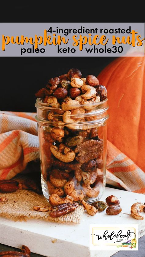 Spiced Nuts Recipe, Paleo Pumpkin Spice, Spiced Popcorn, Whole 30 Snacks, Spiced Almonds, Pumpkin Spice Recipe, Whole30 Keto, Roasted Walnuts, Paleo Pumpkin