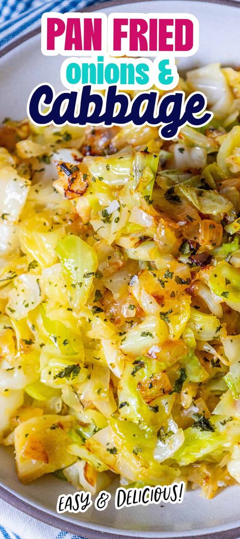 Easy Caramelized Cabbage - Delicious, buttery caramelized cabbage and onions are a salty, simple, and totally crave-worthy side dish! #caramelizedcabbageonions #sidedishes Fried Cabbage And Potatoes Recipes, Spicy Pickled Cabbage, Cabbage And Onions Sauteed, Sauteed Cabbage And Onions, Steam Cabbage Recipe, Cabbage With Eggs Recipe, Cabbage And Potatoes Recipes, Skillet Cabbage, Caramelized Cabbage