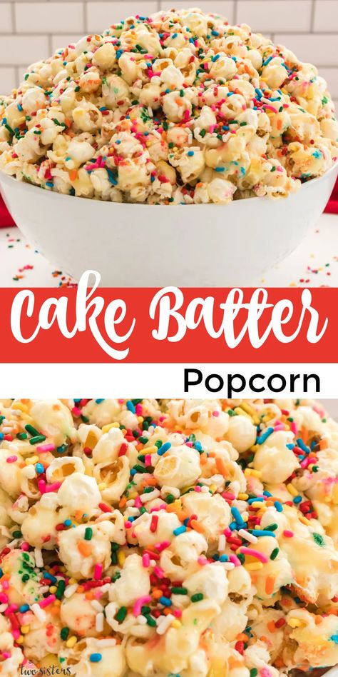 Cake Batter Popcorn - sweet, salty, full of sprinkles and it tastes just like a Birthday Cake. This yummy and colorful popcorn snack is perfect for family movie night. Pin this fun popcorn treat for later and follow us for more great Popcorn Recipe Ideas. Best Ever Cake, Cake Batter Popcorn, Colorful Popcorn, Family Movie Night Snacks, Popcorn Sweet, Fun Popcorn, Gluten Free Fudge, Popcorn Cake, Popcorn Treat