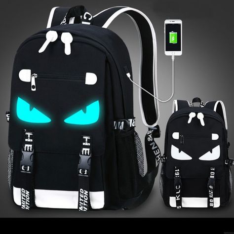 Original Luminous Cartoon Printing USB Interface Fluorescence Travel Backpack Waterproof Oxford Cloth School Backpack College Bags For Girls, High School Bags, Large Backpack Travel, School Rucksack, School Tool, New Technology Gadgets, Backpack Waterproof, Computer Backpack, College Backpack