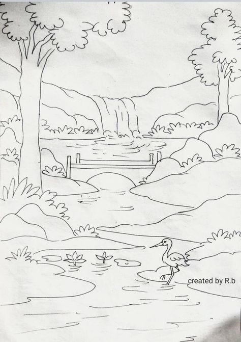 Village Scene Drawing Easy, Sketch Tips, Pencil Art Love, Village Scene Drawing, Composition Drawing, Cat Coloring, Cat Coloring Book, Scene Drawing