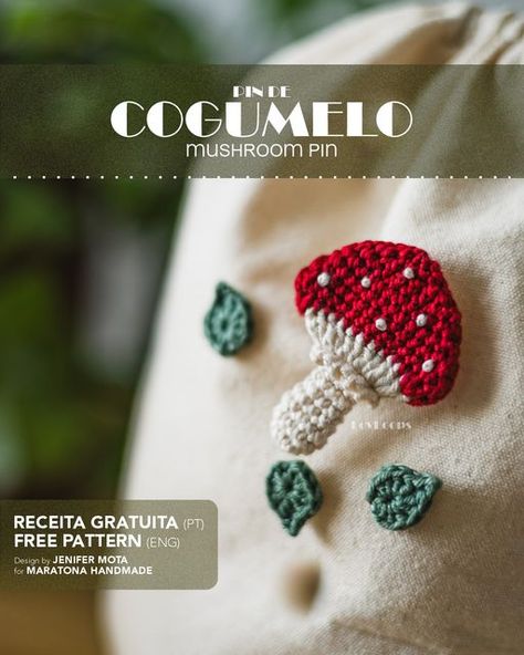 Crochet Pins Brooch Free Pattern, Crochet Pins Brooch, Different Mushrooms, Crochet Hair Clips, Crochet Brooch, Crochet Mushroom, Crochet Ornaments, April 16, Hard Time