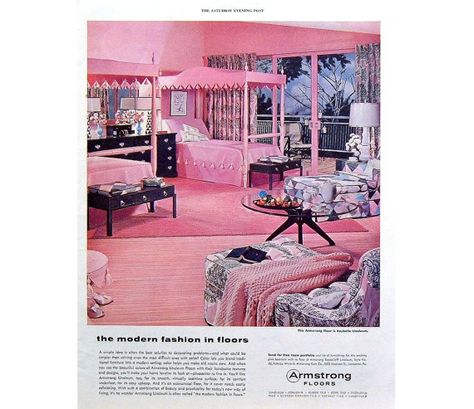 1955 Armstrong Linoleum Floors Mid-Century Modern by RescuedPage 50s Bedroom Aesthetic, 1980s Bedroom, 1950s Bedroom, 1950s Decor, Retro Rooms, Mid Century Bedroom, Linoleum Flooring, Pillow Styling, Mid Century Modern Decor