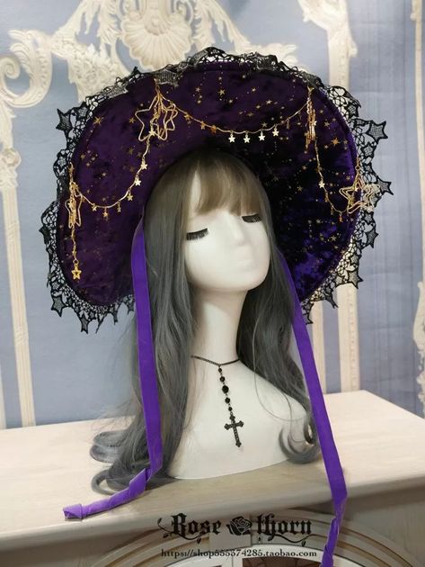 Starry Sky of Polar Night Purple Witch Hat Purple Wizard Hat, Star Witch Costume, Female Wizard Costume, Wizard Halloween Costume, Cute Witch Hat, Star Witch, Purple Witch Hat, Witch Costume Diy, Witch Purple