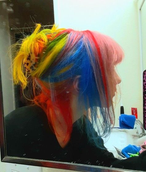 Diy Rainbow Hair, Diy Rainbow, Colorful Hair, Colored Hair, Rainbow Hair, Pride Month, So Happy, Rainbow, Mirror