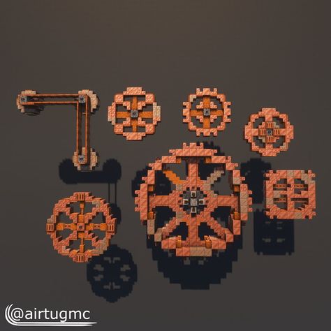 Minecraft Mechanical Builds, Conduit Minecraft Design, Steampunk Banner Minecraft, Minecraft Brewing Station Ideas, Minecraft Megabase Inspiration, Minecraft Steampunk Machines, Minecraft Gears Design, Steampunk Minecraft Builds Easy, Minecraft Crane Ideas