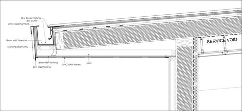 Roof Eaves Detail, Eave Detail, Skylight Detail, Roof Eaves, Roofing Colors, Roof Skylight, Zinc Roof, Roofing Shingles, Detail Arsitektur