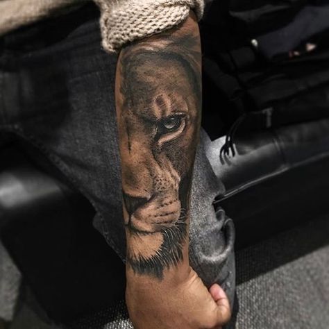 1,151 Likes, 6 Comments - Lion Tattoos (@liontattoos) on Instagram: “@lizziepeonyprincetattooist #liontattoos #liontattoo” Lion Sleeve, Lion Forearm Tattoos, Tatoo 3d, Tattoos Lion, Lion Tattoo Sleeves, Mens Lion Tattoo, Lion Tattoos, Lion Head Tattoos, Lion Tattoo Design