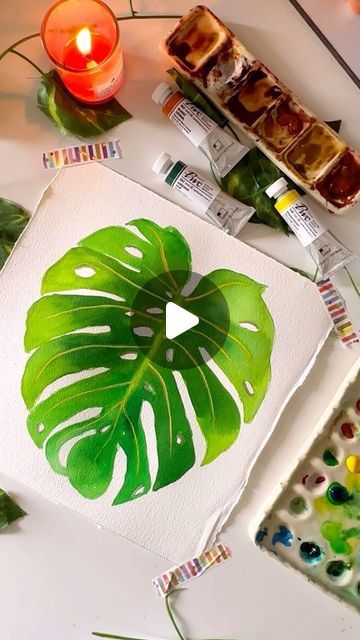 Kriti | Watercolor Artist | Pune on Instagram: "Hey friends! I finally got around to trying out the PVC watercolors I bought from Sitaram Stationers last year. I’ve had them for a while, but life got in the way, and I never got the chance to play around with them—until now!

So, I decided to paint a Monstera leaf, and I’m really loving these soft, subtle colors. Lately, I’ve been experimenting with a technique that starts with wet watercolor on a dry surface, then moves to wet on wet. It feels like it gives me more control and lets me create some beautiful effects that really bring the painting to life.

And guess what? There’s more to come! Stay tuned for part 2, where I’ll be adding some glitter or gold to give this piece that extra bit of magic.
.
.
#watercolorswithkriti #watercolorarti Gouache Tutorial Videos, Watercolor Monstera Leaf Tutorial, Ivy Watercolor Leaves, Wet Watercolor, More To Come, Monstera Leaf, Watercolor Artist, Pune, Video Tutorials