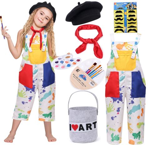 Price: $18.99#tacobear #artist #costume #overalls #beret #beard #paint #bucket #halloween #career #outfit #girls Artist Career Day Costume, Costume With Overalls, Costumes With Overalls, Artist Costume, Career Costumes, Pretend Play Costumes, Outfit For Boys, Creepy Costumes, Carnival Dress