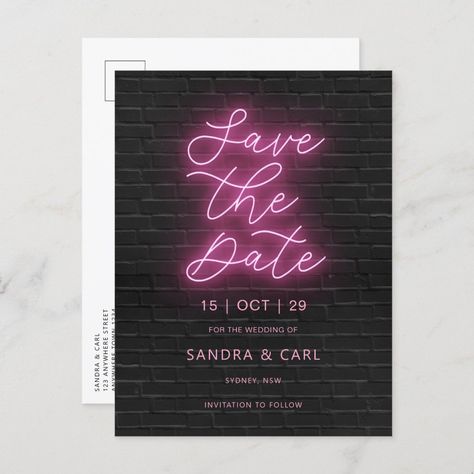 Text On Wall, Glow Wedding, Neon Text, Glow Light, Date Invitation, Wall Texture, Neon Wedding, Neon Glow, Pink Neon