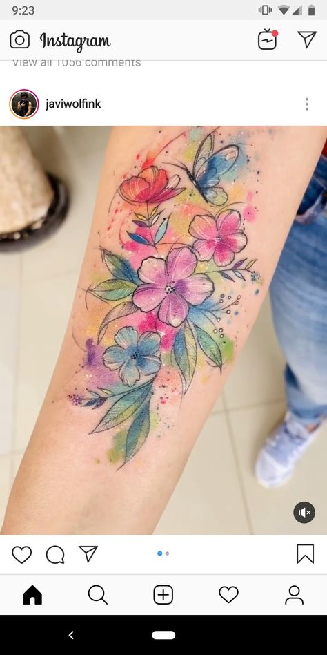 Daisy Sleeve Tattoo For Women, Pastel Watercolor Tattoo, Half Sleeve Tattoos For Women Upper Arm Water Color, Womens Color Tattoos, Watercolor Flowers Tattoo, Watercolor Tattoo For Women Unique, Flower Tattoos With Color, Feminine Tattoos Sleeve Colorful, Color Flower Tattoos For Women