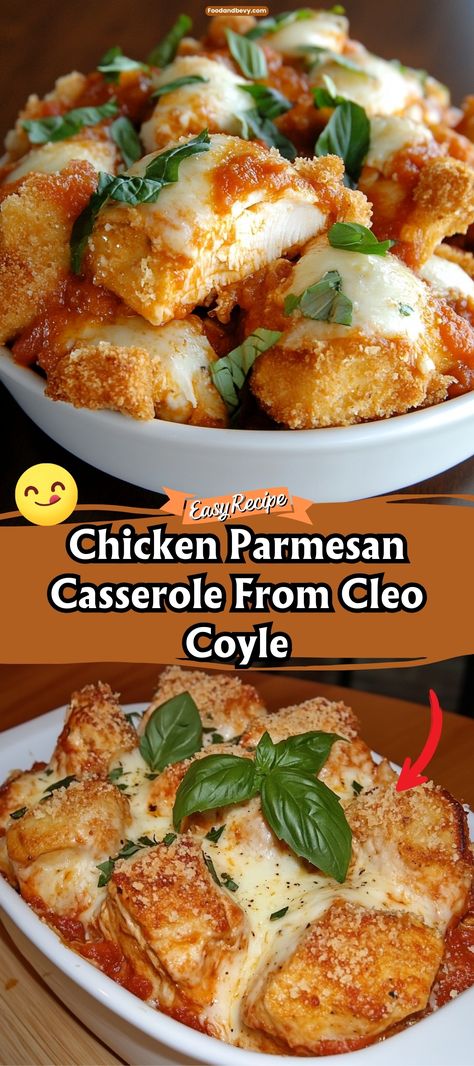 Indulge in the comforting flavors of Chicken Parmesan Casserole from Cleo Coyle, a deconstructed version of the beloved Italian classic. This casserole layers crispy chicken, marinara sauce, and heaps of melted cheese, topped with a crispy breadcrumb finish. It’s an easy and delicious twist on traditional chicken parm. #ChickenParmesan #CasseroleDinner #ItalianCuisine Chicken Parm Crockpot Recipes, Chicken Parm Casserole, Popular Chicken Recipes, Chicken Marinara, Parmesan Casserole, Chicken Parmesan Casserole, Comfort Casseroles, Cheesy Casserole, Perfect Chicken