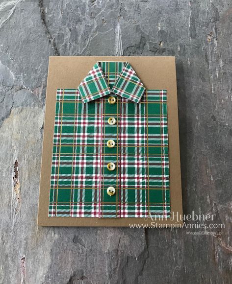 Wrapped In Plaid Shirt Card, Gift Tag Design, Pendleton Shirts, Homemade Birthday Cards, Fabric Cards, Hand Made Greeting Cards, Masculine Birthday Cards, Plaid Shirts, Gift Tag Cards