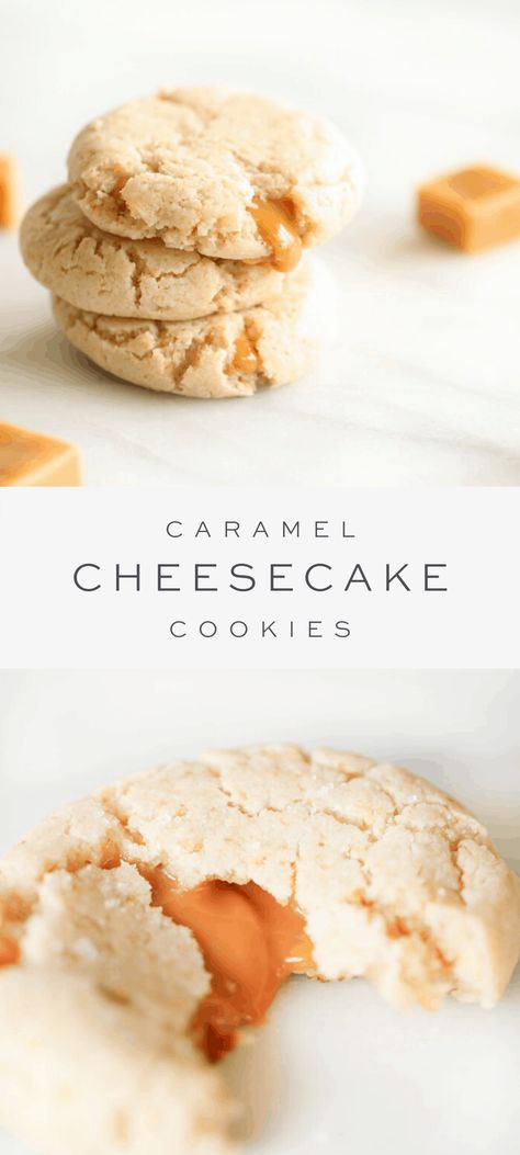 Butterscotch Cheesecake Cookies, Caramel Apple Cheesecake Cookies, Cookie Recipes Caramel, Golden Girl Cheesecake Cookies, Recipes With Caramel Chips, Unique Easy Cookies, Christmas Cookies With Caramel, Caramel Baked Goods, Caramel Bites Recipes