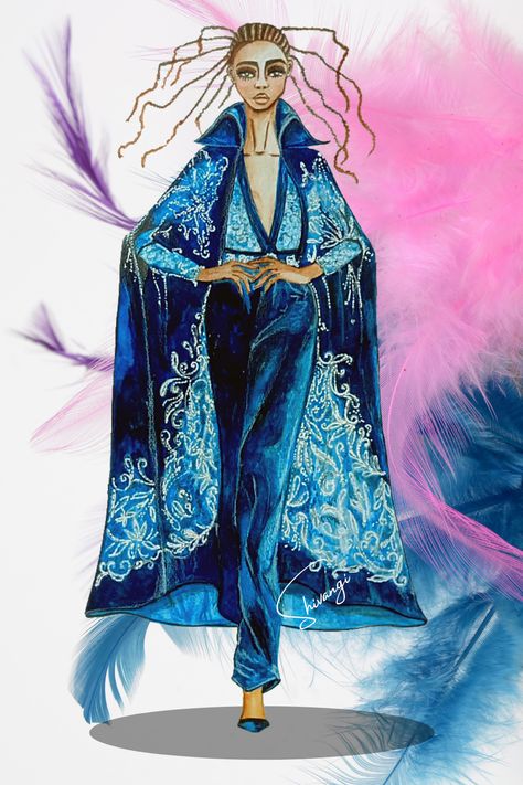 Velvet Fabric  Rendering [Fashion Illustration ] Back Fashion Illustration, Fabric Rendering, Watercolor Rendering, Velvet Cape, Design Sketchbook, Fashion Design Sketchbook, Youtube Tutorials, Beaded Bags, Velvet Fabric